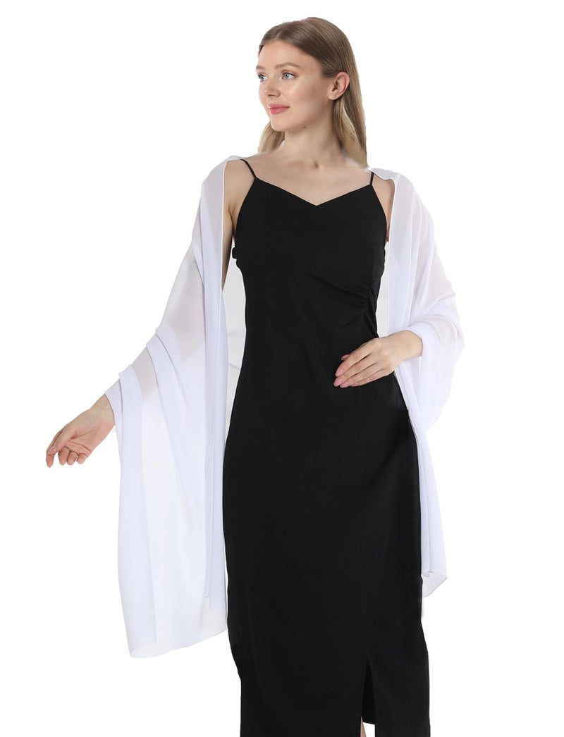 Hotshawl Chiffon Shawls and Wraps for Evening Dresses Women Elegant Soft Scarf Bridal Scarve Wedding Stole (White, One Size) - Image 4