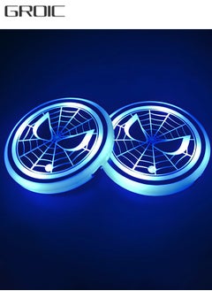 GROIC قطعتان من أضواء حامل الأكواب LED لسبايدرمان، قواعد أكواب للسيارة LED مع 7 ألوان وسادة أكواب مضيئة، ملحقات حصيرة كأس شحن USB، مصباح جو حصيرة كأس السيارات، الجزء الداخلي للسيارة  - Image 1