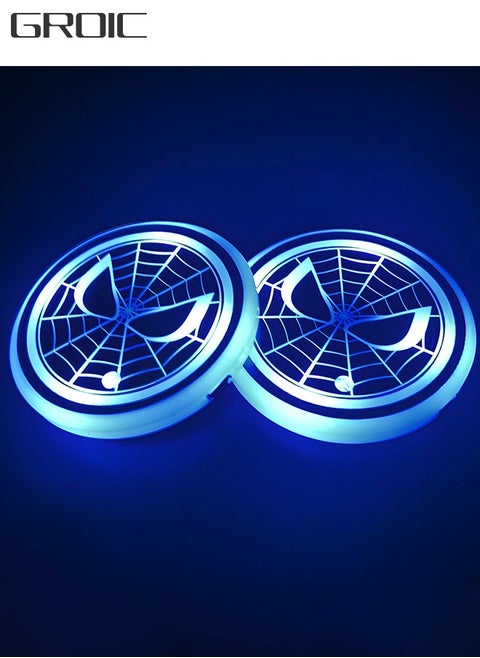 2pcs LED Cup Holder Lights for Spiderman, LED Car Coasters with 7 Colors Luminescent Light Cup Pad, USB Charging Cup Mat Accessories, Automotive Cup Mat Atmosphere Lamp, Automotive Interior