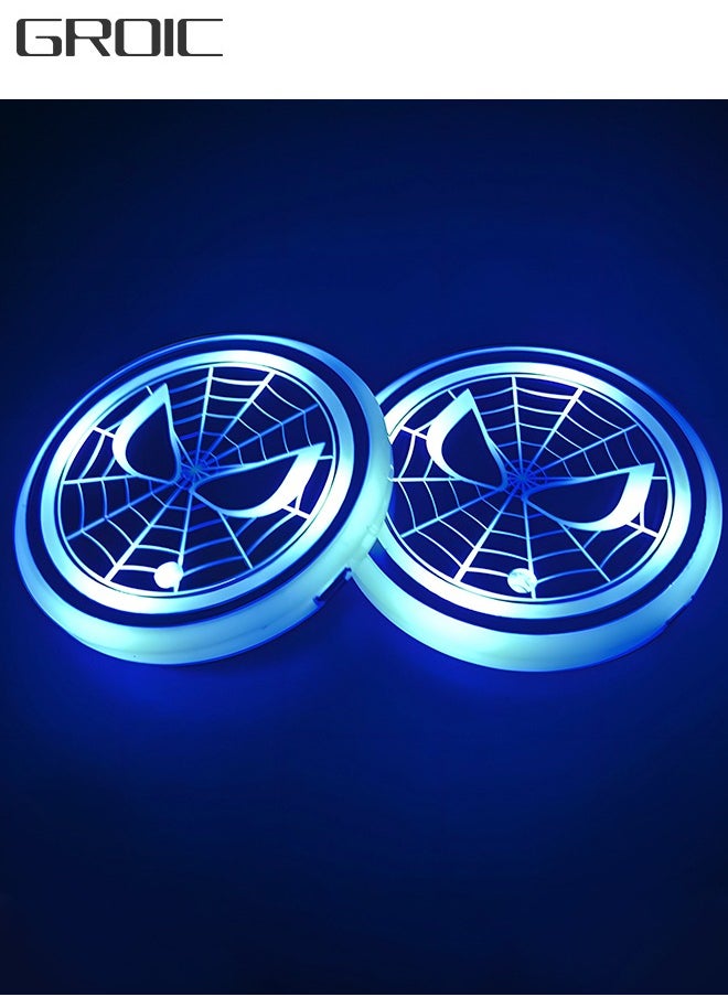 GROIC - 2pcs LED Cup Holder Lights for Spiderman, LED Car Coasters with 7 Colors Luminescent Light Cup Pad, USB Charging Cup Mat Accessories, Automotive Cup Mat Atmosphere Lamp, Automotive Interior - Image 1