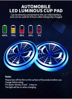 GROIC قطعتان من أضواء حامل الأكواب LED لسبايدرمان، قواعد أكواب للسيارة LED مع 7 ألوان وسادة أكواب مضيئة، ملحقات حصيرة كأس شحن USB، مصباح جو حصيرة كأس السيارات، الجزء الداخلي للسيارة  - Image 4