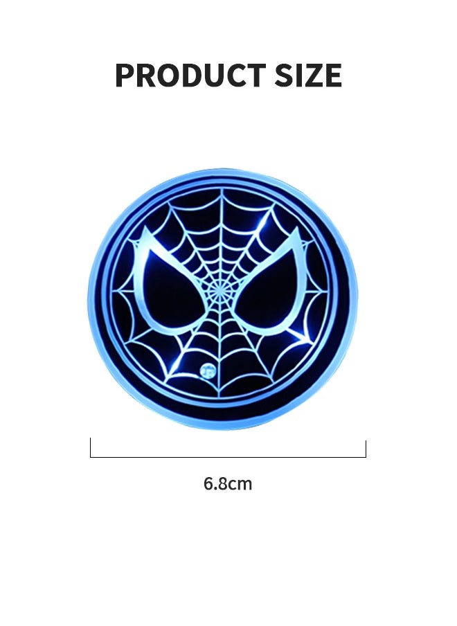 GROIC - 2pcs LED Cup Holder Lights for Spiderman, LED Car Coasters with 7 Colors Luminescent Light Cup Pad, USB Charging Cup Mat Accessories, Automotive Cup Mat Atmosphere Lamp, Automotive Interior - Image 1