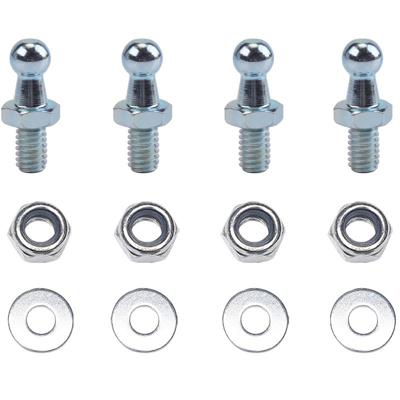 Beneges 4 Pair 10mm Ball Studs with Hardware Lock Nuts Washers 5/16-18 Thread x 1/2" Long Shank for Universal Gas Lift Support Strut End Fittings - Image 1