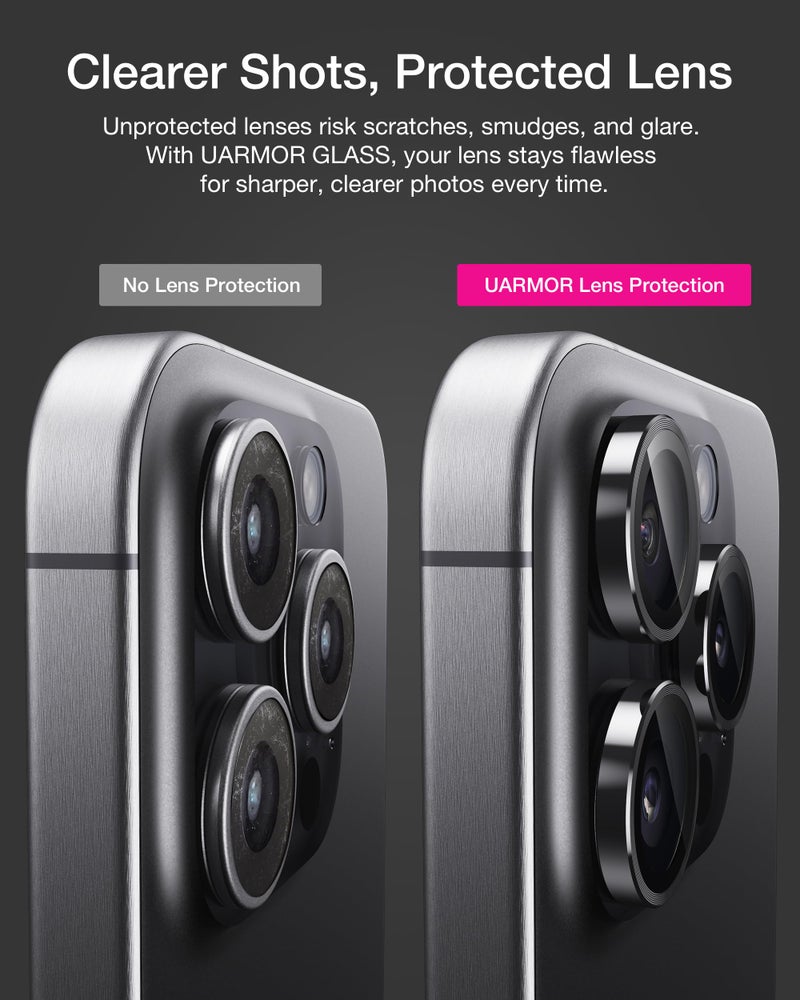 Upcommon UARMOR Camera Lens Protector for iPhone 17 Pro & Pro Max, 9H Tempered Glass & Aluminum Cover, HD Clear, Easy Installation Kit - Black - Image 4