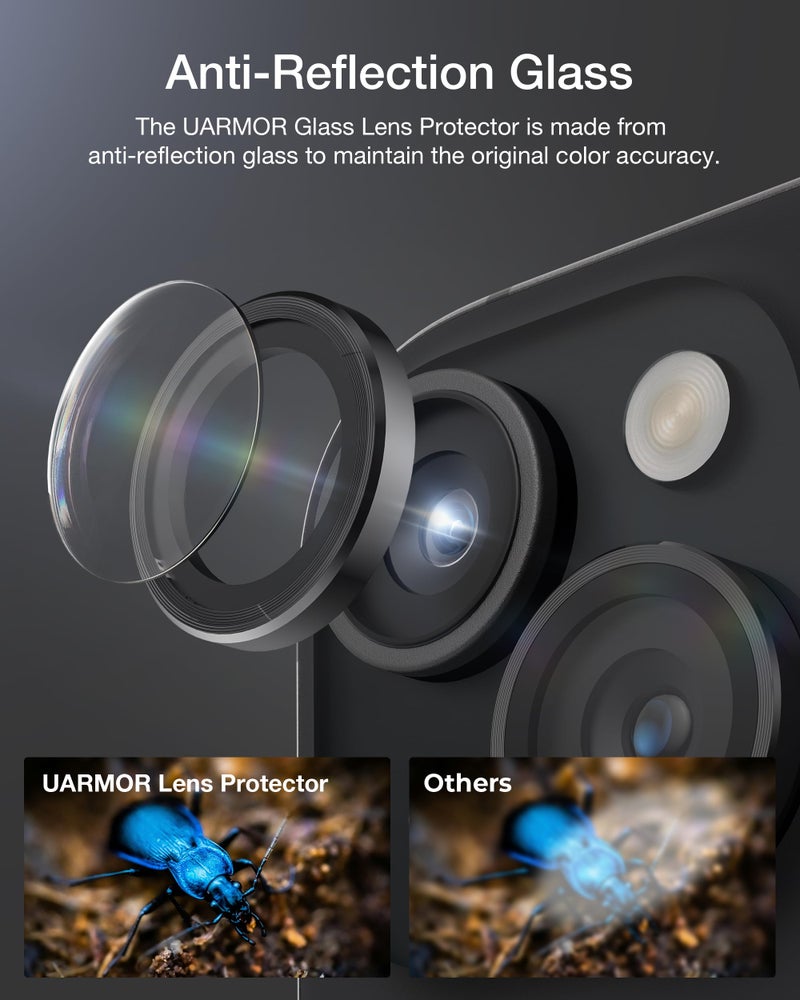 Upcommon UARMOR Camera Lens Protector for iPhone 17 Pro & Pro Max, 9H Tempered Glass & Aluminum Cover, HD Clear, Easy Installation Kit - Black - Image 5