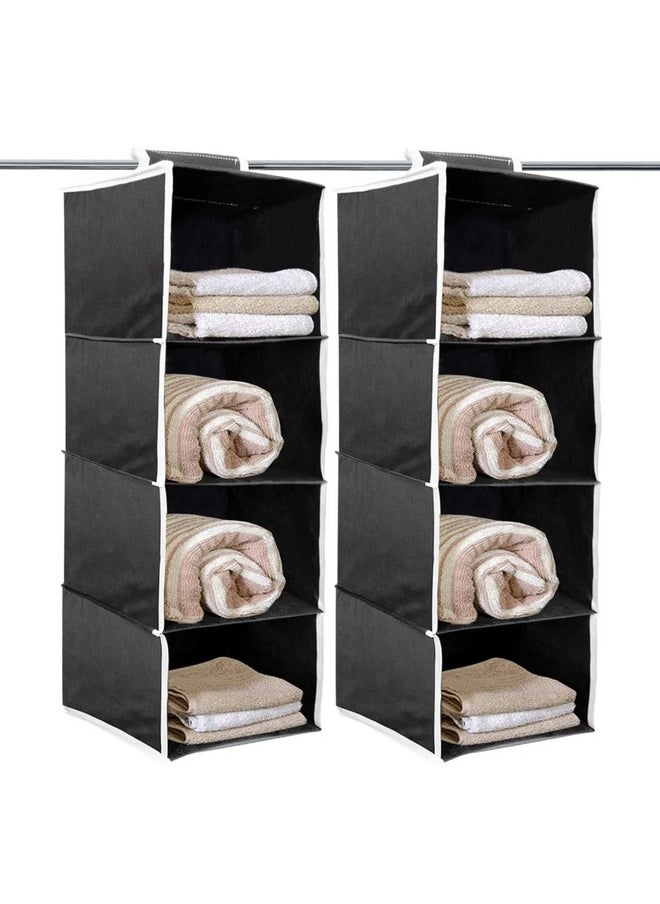 Kuber Industries Kuber Industries 4 shelf Closet Organizer for Wardrobe|Non-woven Collapsible Wardrobe|Hanging Shelf for clothes|4 shelves Cloth Organizer|Pack of 2 (Black)  - Image 1