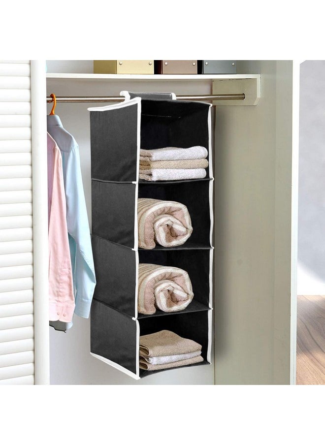 Kuber Industries Kuber Industries 4 shelf Closet Organizer for Wardrobe|Non-woven Collapsible Wardrobe|Hanging Shelf for clothes|4 shelves Cloth Organizer|Pack of 2 (Black)  - Image 3