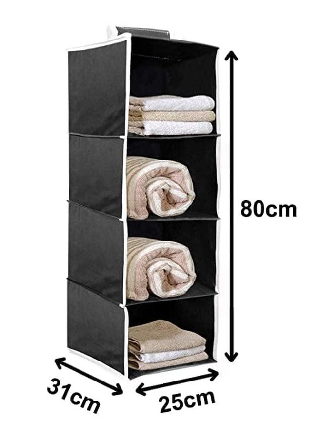 Kuber Industries Kuber Industries 4 shelf Closet Organizer for Wardrobe|Non-woven Collapsible Wardrobe|Hanging Shelf for clothes|4 shelves Cloth Organizer|Pack of 2 (Black)  - Image 5