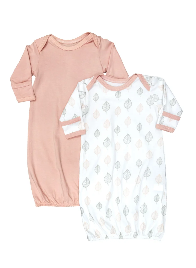 Moon Sleep Gowns Pack Of 2 Full Sleeves With Foldover Cuffs With Elastic Bottom Hem Orange And Forest Print