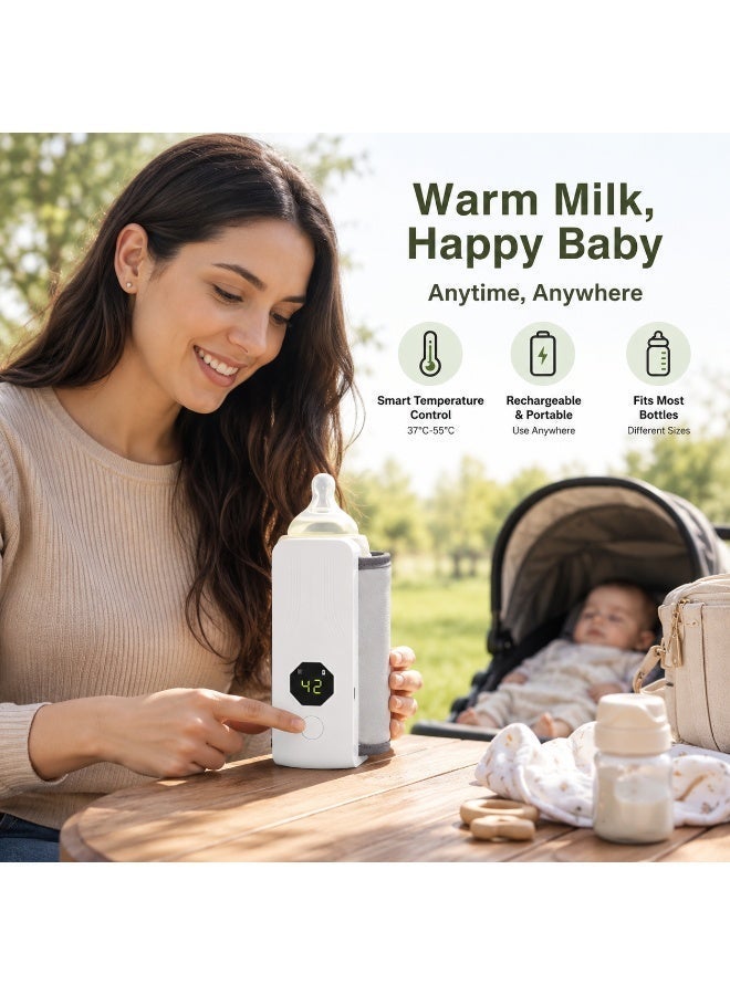 Shopit Portable Baby Bottle Warmer Rechargeable Milk Warmer for Baby Milk, Digital Temperature Control 37°C-55°C, Portable Bottle Warmer with LED Display (White) - Image 2