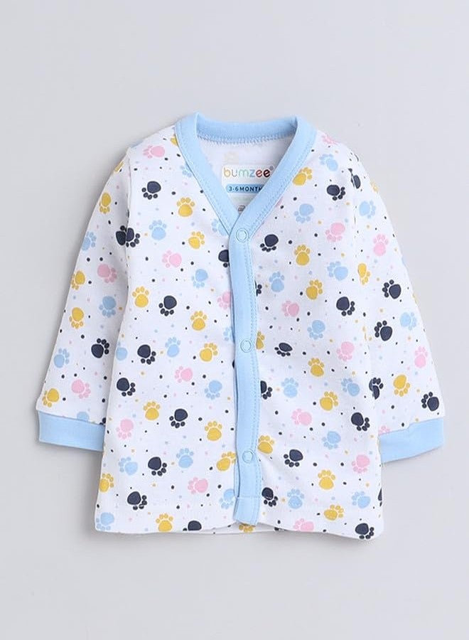 BUMZEE White & Blue Baby Girls Full Sleeves Jabla & Pyjama Set Age - 3-6 Months (Peb8763C-wht.blu) - Image 2