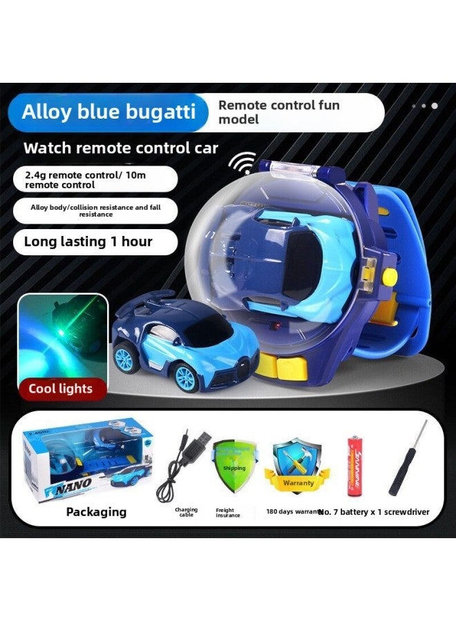 Mini Children's Watch Remote Control Car 2.4G Infrared Alloy Remote Control Car Toy English Outfit-Color:Upgrade Lighting Edition [2.4g Alloy] Blue Cloth Plus  - Image 1