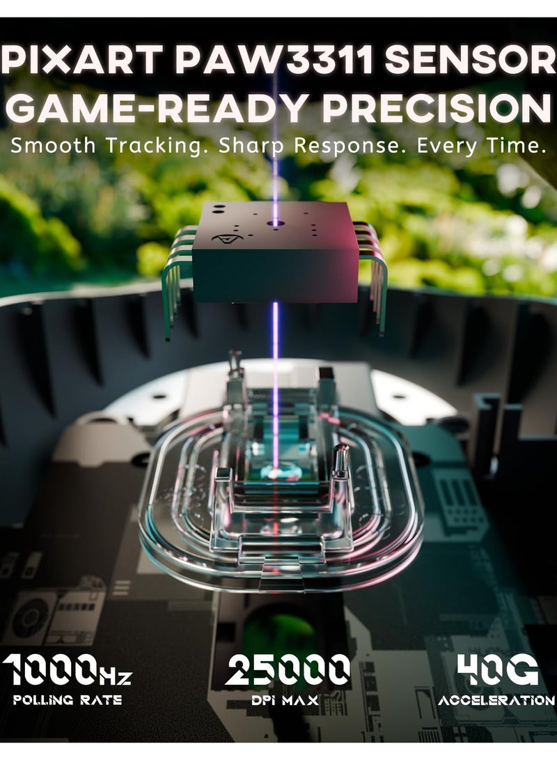 هجوم القرش ماوس ألعاب لاسلكي G3PRO مع قاعدة شحن RGB، 2.4 جيجاهرتز/USB-C سلكي/بلوتوث PAW3311، مستشعر بصري، معدل استطلاع 1K قابل للتعديل، 25 ألف نقطة في البوصة، بطارية 500 مللي أمبير/ساعة، فأرة خفيفة الوزن للغاية 59 جرام - Image 4