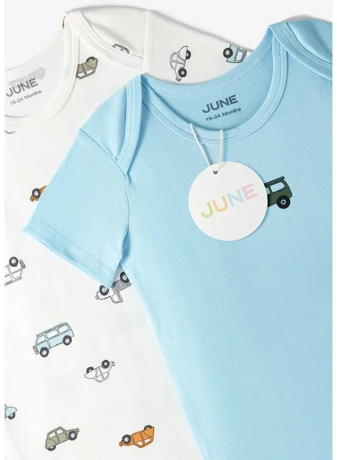 جون June Baby Envelope Neck 5-Pack Short Sleeve Car Printed Bodysuit Ecru - Light Blue