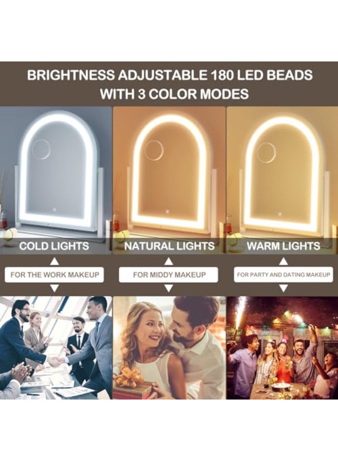 Gvnkvn Lighted Makeup Mirror Hollywood Vanity Mirror with Lights Three Color Lighting Modes and Detachable 10X Magnification Mirror Smart Touch Control 360Rotation 152in White - Image 3