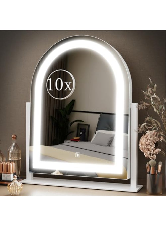 Gvnkvn Lighted Makeup Mirror Hollywood Vanity Mirror with Lights Three Color Lighting Modes and Detachable 10X Magnification Mirror Smart Touch Control 360Rotation 152in White - Image 1