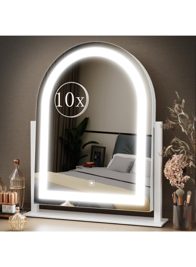 Gvnkvn Lighted Makeup Mirror Hollywood Vanity Mirror with Lights Three Color Lighting Modes and Detachable 10X Magnification Mirror Smart Touch Control 360Rotation 152in White - Image 2