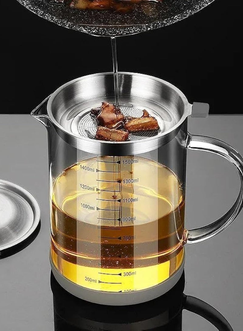 Oil Filter Container With Fine Mesh Strainer For Storing Frying Oil, 1200 ML Capacity - Image 1