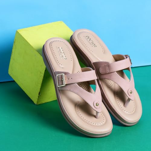 DOCTOR EXTRA SOFT Women's Flat Comfortable Memory Foam Slippers/Flip-Flops Fashion Stylish Casual Diabetic Orthopedic Lightweight Synthetic Slip-on Sandals with Adjustable Strap for Girls/Ladies D-623-Peach-7UK - Image 3