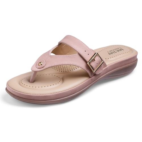 DOCTOR EXTRA SOFT Women's Flat Comfortable Memory Foam Slippers/Flip-Flops Fashion Stylish Casual Diabetic Orthopedic Lightweight Synthetic Slip-on Sandals with Adjustable Strap for Girls/Ladies D-623-Peach-7UK - Image 1