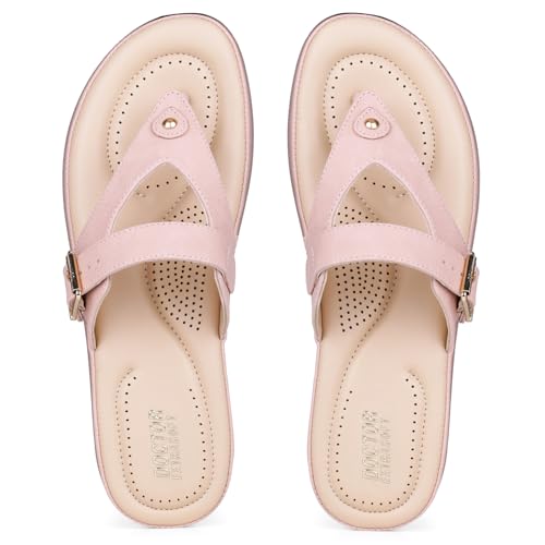 DOCTOR EXTRA SOFT Women's Flat Comfortable Memory Foam Slippers/Flip-Flops Fashion Stylish Casual Diabetic Orthopedic Lightweight Synthetic Slip-on Sandals with Adjustable Strap for Girls/Ladies D-623-Peach-7UK - Image 4