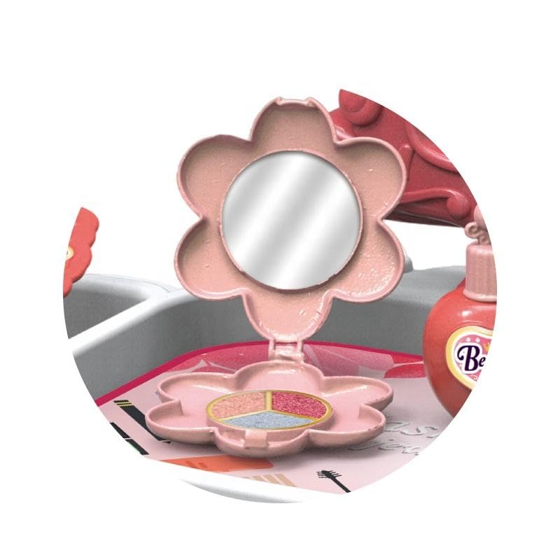 تريدجيت مجموعة عربة مكياج للأطفال، محطة تجميل تظاهرية 2 في 1 مع مرآة، وردي، 34.5 × 24 × 38 سم - Image 2