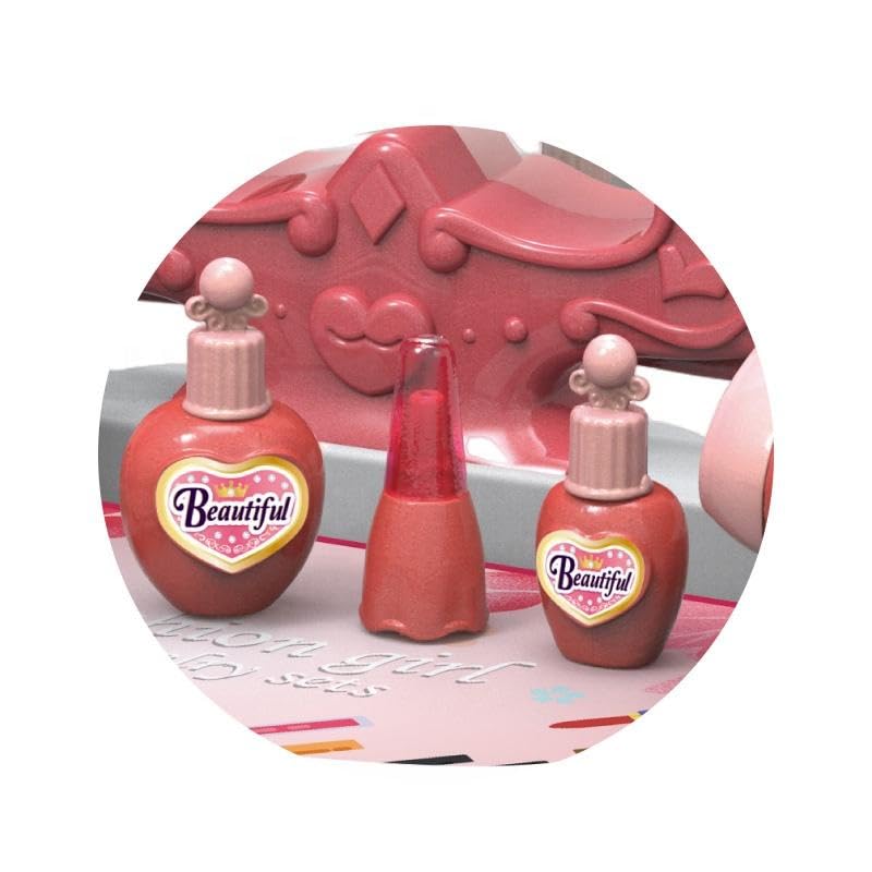 تريدجيت مجموعة عربة مكياج للأطفال، محطة تجميل تظاهرية 2 في 1 مع مرآة، وردي، 34.5 × 24 × 38 سم - Image 4