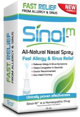 Sinol SinolM, All-Natural Nasal Relief Spray for Fast Allergy & Sinus Relief, 15 ml (Pack of 2) 