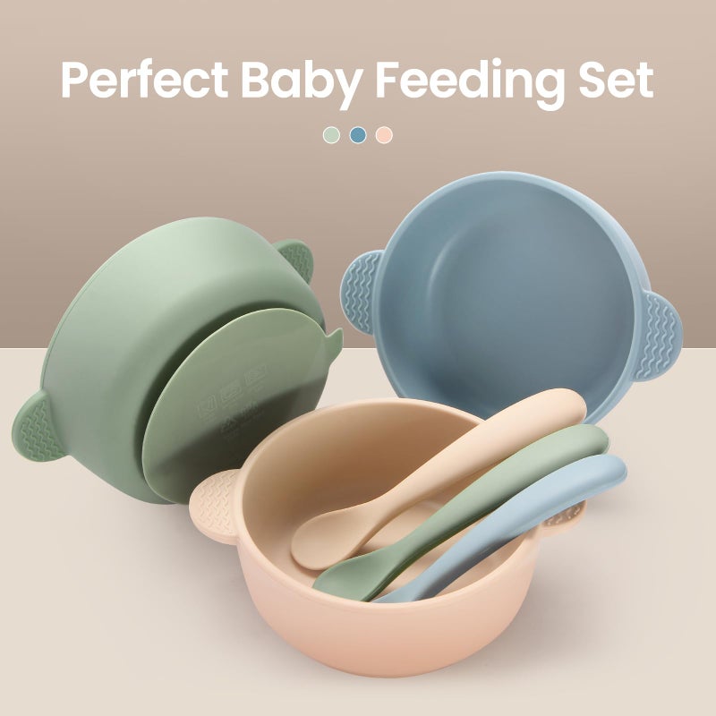 Eascrozn Baby Bowls with Suction and Baby Spoons Set of 3, Silicone Stay Put Bowls and Feeding Spoons for Babies Toddlers Kids, BPA Free,Microwave and Dishwasher Safe - Image 4