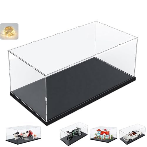 Elepure Thickened Clear Acrylic Display Case for Lego 10330 43268 76450 42170 10295 10353 Collectibles, Transparent Box Dustproof Protection with Wood-Plastic Base & String Light, Black Inside 15.7x7.9x7.9in - Image 1