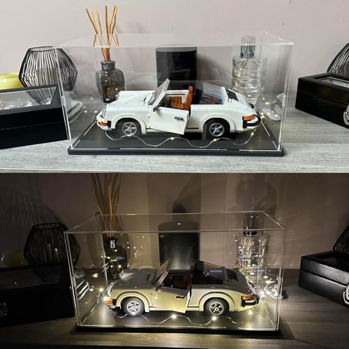 Elepure Thickened Clear Acrylic Display Case for Lego 10330 43268 76450 42170 10295 10353 Collectibles, Transparent Box Dustproof Protection with Wood-Plastic Base & String Light, Black Inside 15.7x7.9x7.9in - Image 4