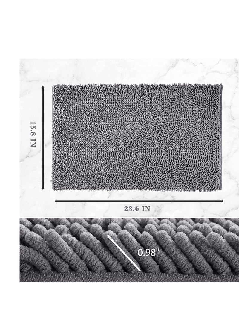 SYOSI Gray Bath Mat Rug, Bathroom NonSlip, Soft Chenille Shower Mats for Bathroom, Super Water Absorbent, Machine Washable, Floor, 15.8 * 23.6 Inches, Grey - Image 2