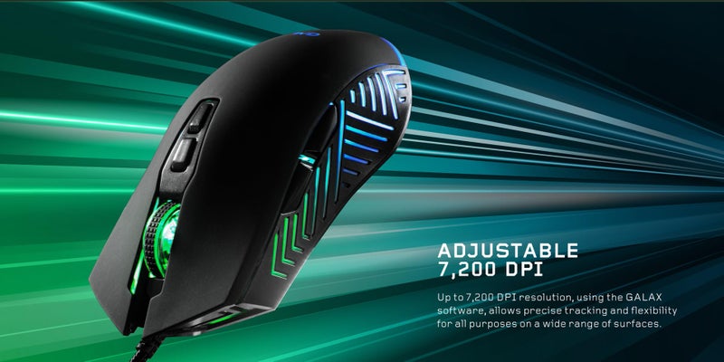 Galax Slider-03 USB Wired Gaming Mouse | 7 Programmable Buttons | Customizable RGB Lights | Ergonomic Design | 7200 DPI Gaming Grade Sensor | 1.5m Braided Cable | 16.8mn Color, Light Weight - Black - Image 5