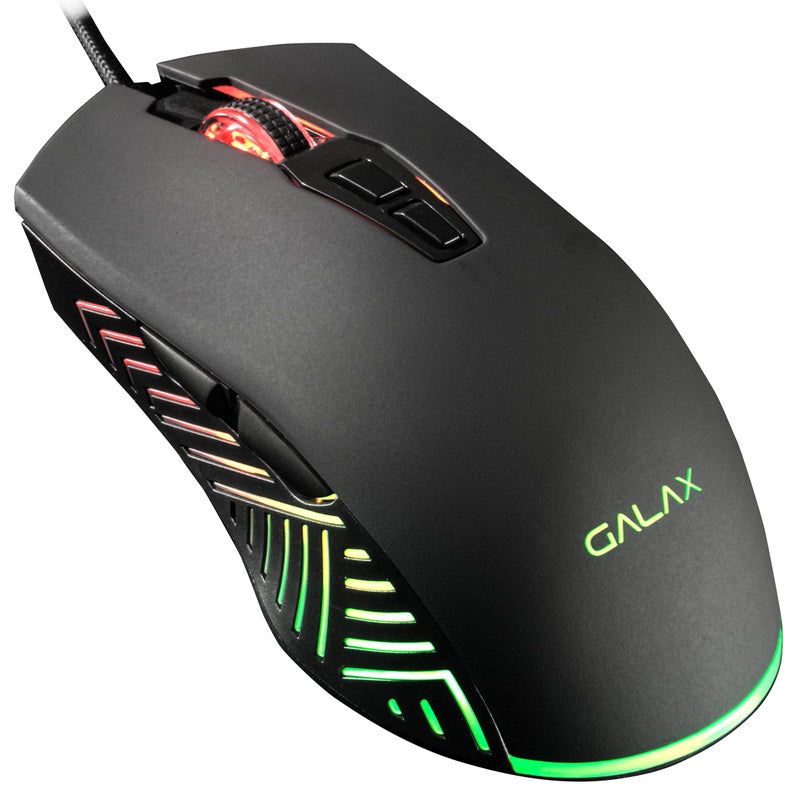 Galax Slider-03 USB Wired Gaming Mouse | 7 Programmable Buttons | Customizable RGB Lights | Ergonomic Design | 7200 DPI Gaming Grade Sensor | 1.5m Braided Cable | 16.8mn Color, Light Weight - Black - Image 1