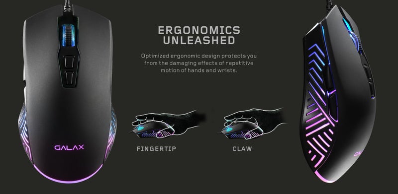 Galax Slider-03 USB Wired Gaming Mouse | 7 Programmable Buttons | Customizable RGB Lights | Ergonomic Design | 7200 DPI Gaming Grade Sensor | 1.5m Braided Cable | 16.8mn Color, Light Weight - Black - Image 4