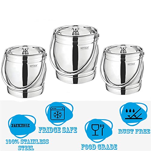 Mintage Milk Barni 2.5+5+8 litres Set of 3 | Oil Can | Heavy Body | Pot Ghee Container | Stainless Steel with Lid | Storage Dolchi - Image 3
