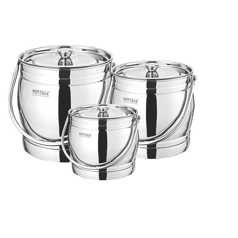 Mintage Milk Barni 2.5+5+8 litres Set of 3 | Oil Can | Heavy Body | Pot Ghee Container | Stainless Steel with Lid | Storage Dolchi - Image 5