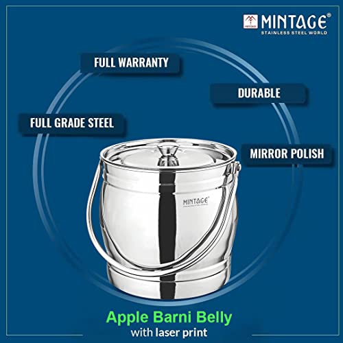 Mintage Milk Barni 2.5+5+8 litres Set of 3 | Oil Can | Heavy Body | Pot Ghee Container | Stainless Steel with Lid | Storage Dolchi - Image 4