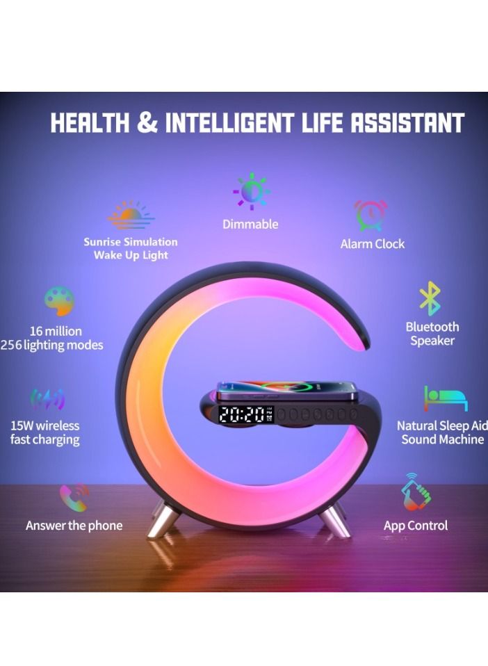 Techie Multifunctional Alarm Clock Night Light Wireless Charging Bluetooth Speaker Smart APP Control - Image 3