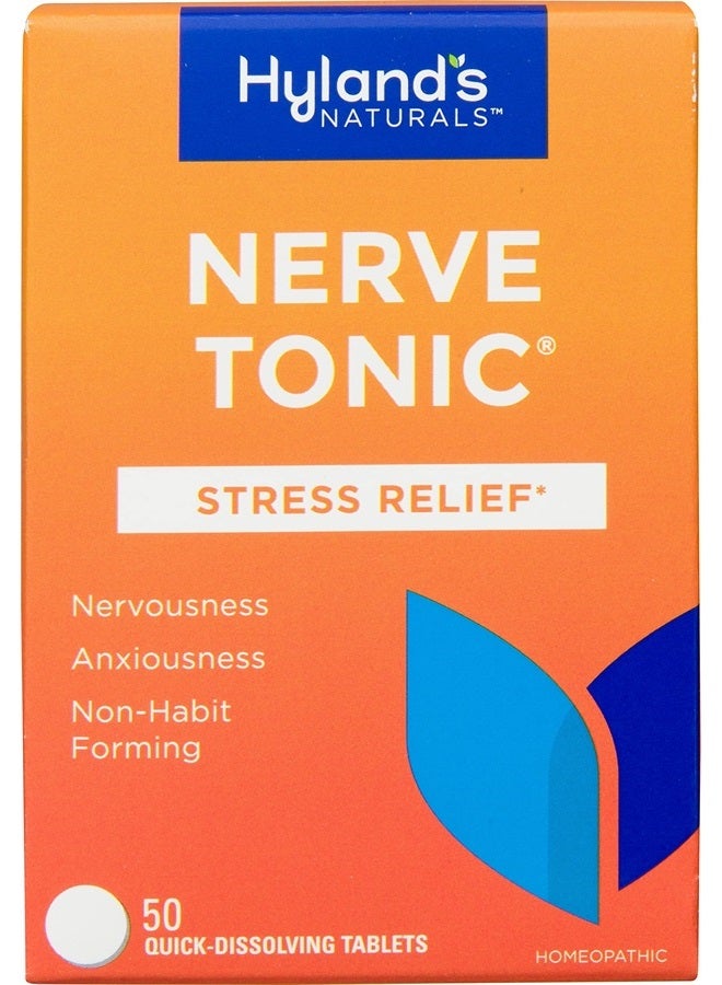 Hyland's أقراص تونك الأعصاب الطبيعية لتخفيف التوتر، تخفيف طبيعي للقلق، العصبية والأعراض المزعجة، غير مسبب للإدمان، أقراص تذوب بسرعة، 50 حبة - Image 1