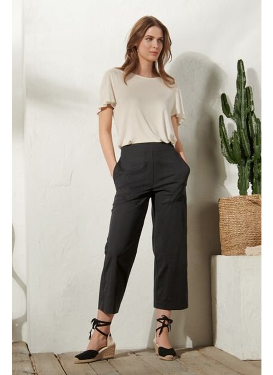 Tchibo Women Modern Fit Plain Wide Leg Pants, Black  - Image 1