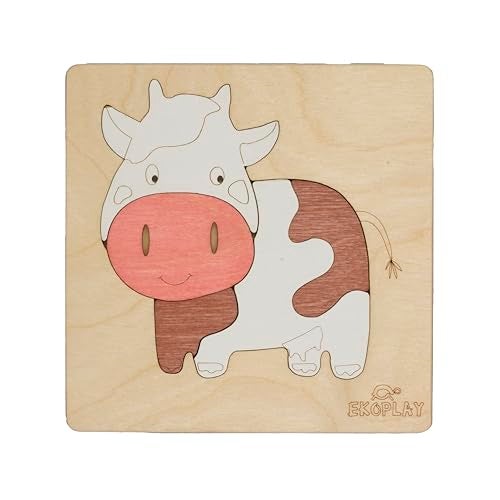 EKOPLAY Happy Cow Wooden Puzzle for Kids 5 Piece Jigsaw Puzzle for Preschool Kids Learning Educational Toys Gifts for Boys Girls Ages 3 Years - Image 1