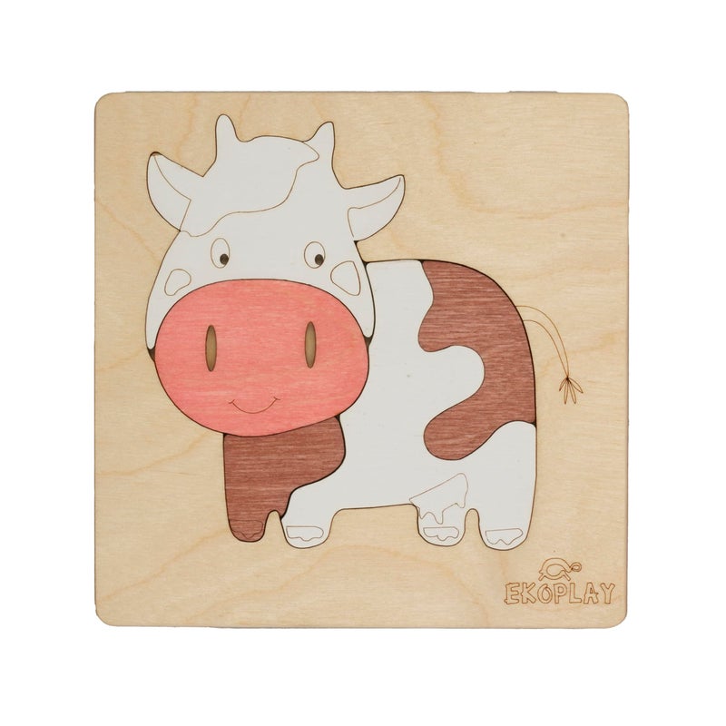 EKOPLAY Happy Cow Wooden Puzzle for Kids 5 Piece Jigsaw Puzzle for Preschool Kids Learning Educational Toys Gifts for Boys Girls Ages 3 Years - Image 2