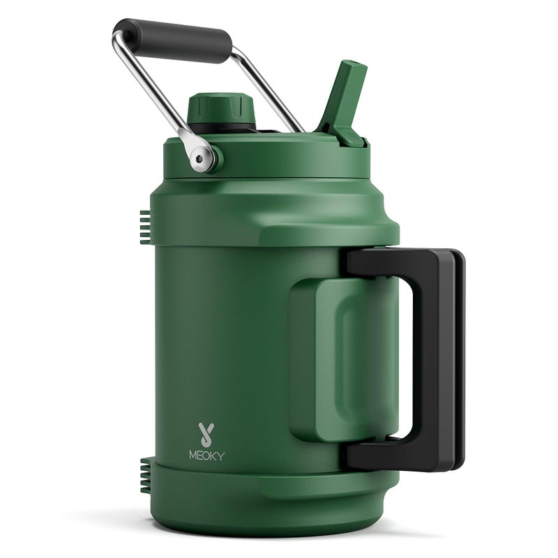 Meoky 64 oz Insulated Water Bottle for Camping: Meoky Triple Wall Vacuum Stainless Steel Half Gallon Water Jug - Top and Side Handles, 2-in-1 Straw and Spout Lid, Cold for 36 Hrs, Leak Proof, BPA Free (Fir) - Image 1