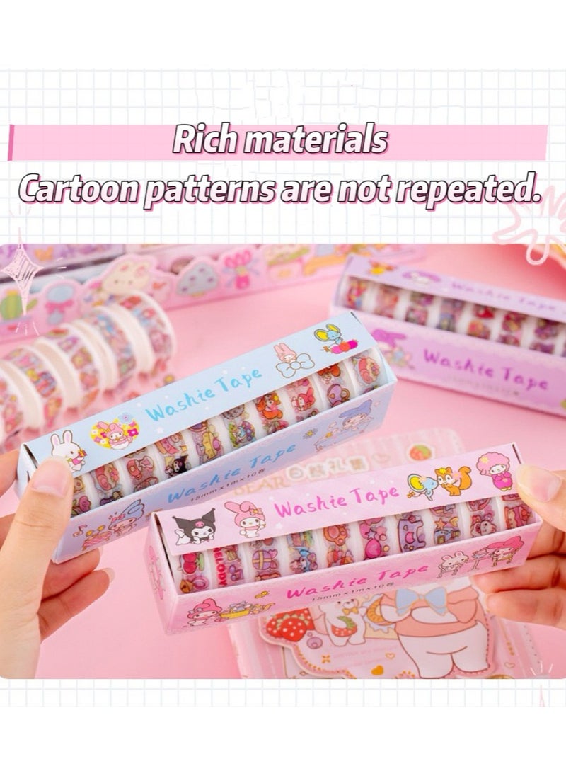 Generic - 10 Rolls Cute Washi Tape Set,Sanrio Children's stationery Gift Set, Aesthetic Decorative Masking Tape Sets for Scrapbook, Journaling, Kid's DIY Craft, Scrapbooking Supplies - Image 1