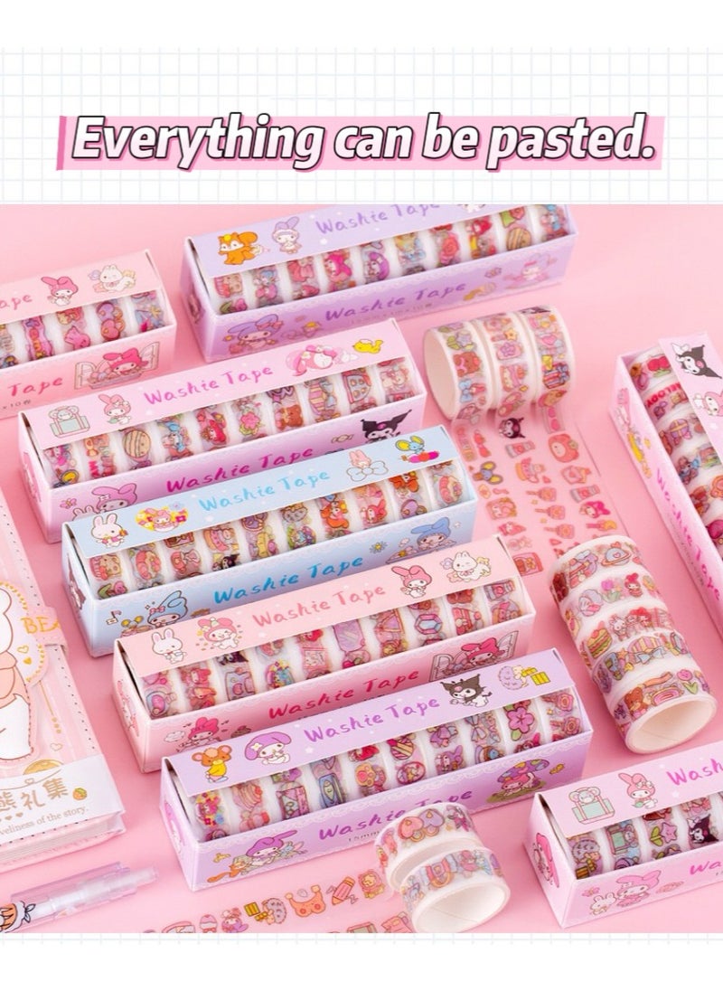 Generic - 10 Rolls Cute Washi Tape Set,Sanrio Children's stationery Gift Set, Aesthetic Decorative Masking Tape Sets for Scrapbook, Journaling, Kid's DIY Craft, Scrapbooking Supplies - Image 1