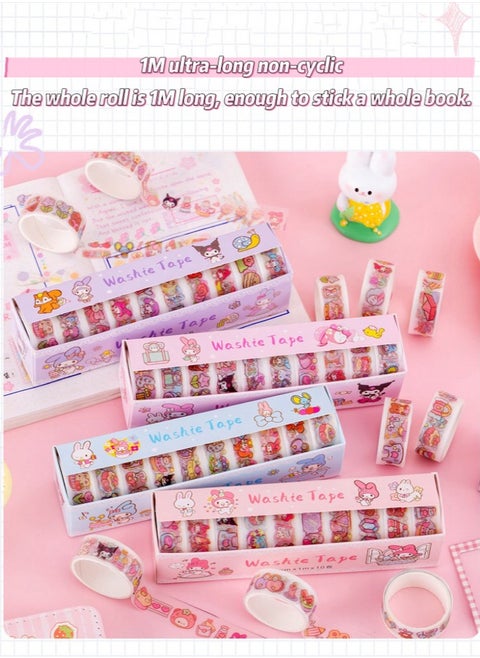 10 Rolls Cute Washi Tape Set,Sanrio Children's stationery Gift Set, Aesthetic Decorative Masking Tape Sets for Scrapbook, Journaling, Kid's DIY Craft, Scrapbooking Supplies