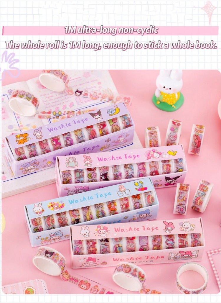 Generic - 10 Rolls Cute Washi Tape Set,Sanrio Children's stationery Gift Set, Aesthetic Decorative Masking Tape Sets for Scrapbook, Journaling, Kid's DIY Craft, Scrapbooking Supplies - Image 1