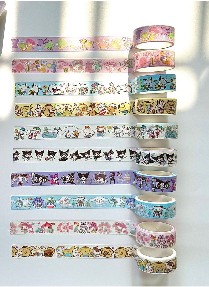 Generic - 10 Rolls Cute Washi Tape Set,Sanrio Children's stationery Gift Set, Aesthetic Decorative Masking Tape Sets for Scrapbook, Journaling, Kid's DIY Craft, Scrapbooking Supplies - Image 1