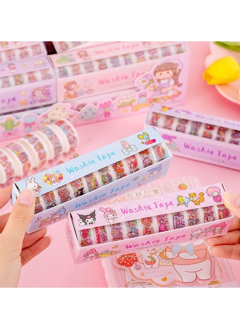 Generic - 10 Rolls Cute Washi Tape Set,Sanrio Children's stationery Gift Set, Aesthetic Decorative Masking Tape Sets for Scrapbook, Journaling, Kid's DIY Craft, Scrapbooking Supplies - Image 1